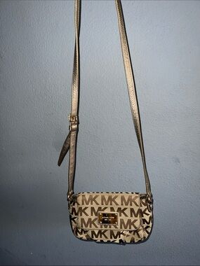 Michael Kors Brown & Beige MK Monogram Crossbody Bag